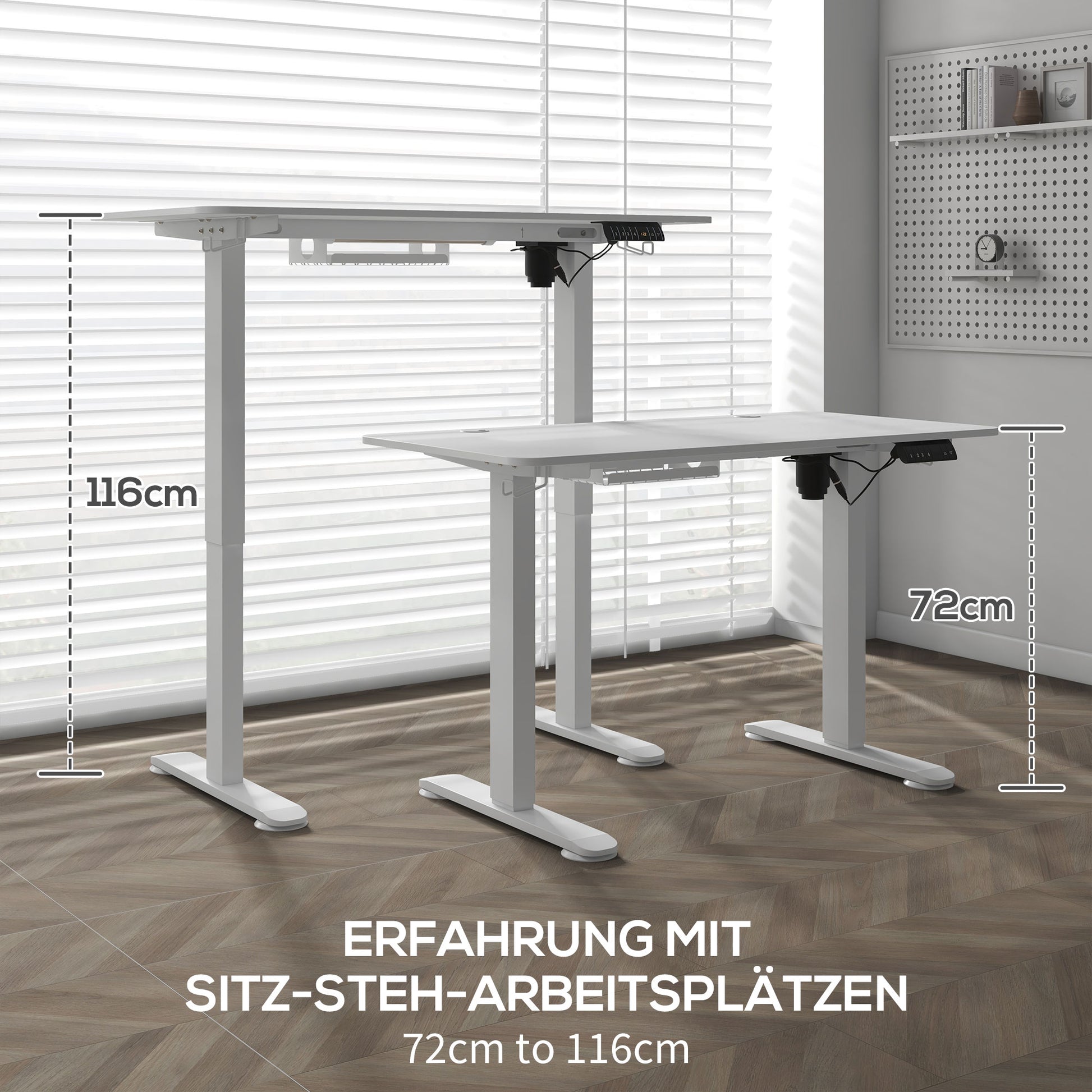 Schreibtisch, Höhenverstellbarer Schreibtisch, elektrisch, 120x60x72-116 cm, mit 3 Voreinstellungen, Spanplatte, Weiß, 2