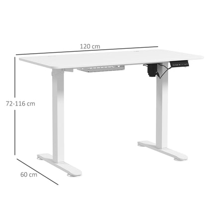 Schreibtisch, Höhenverstellbarer Schreibtisch, elektrisch, 120x60x72-116 cm, mit 3 Voreinstellungen, Spanplatte, Weiß, 8