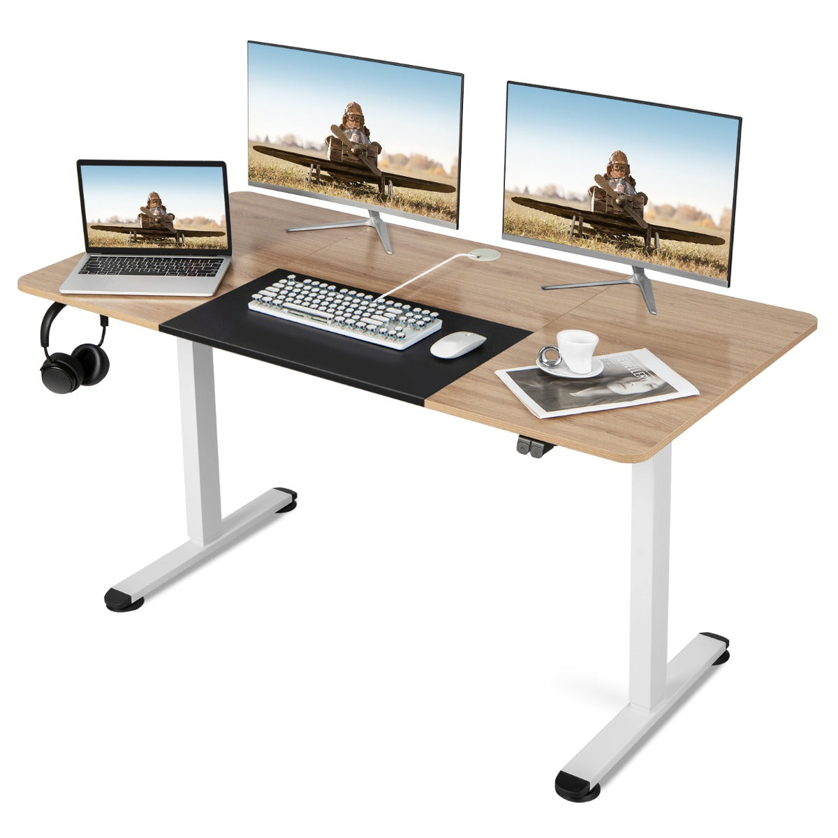 Schreibtisch, Höhenverstellbarer Schreibtisch, elektrisch, Breite Tischplatte zum Arbeiten, Costway, 1