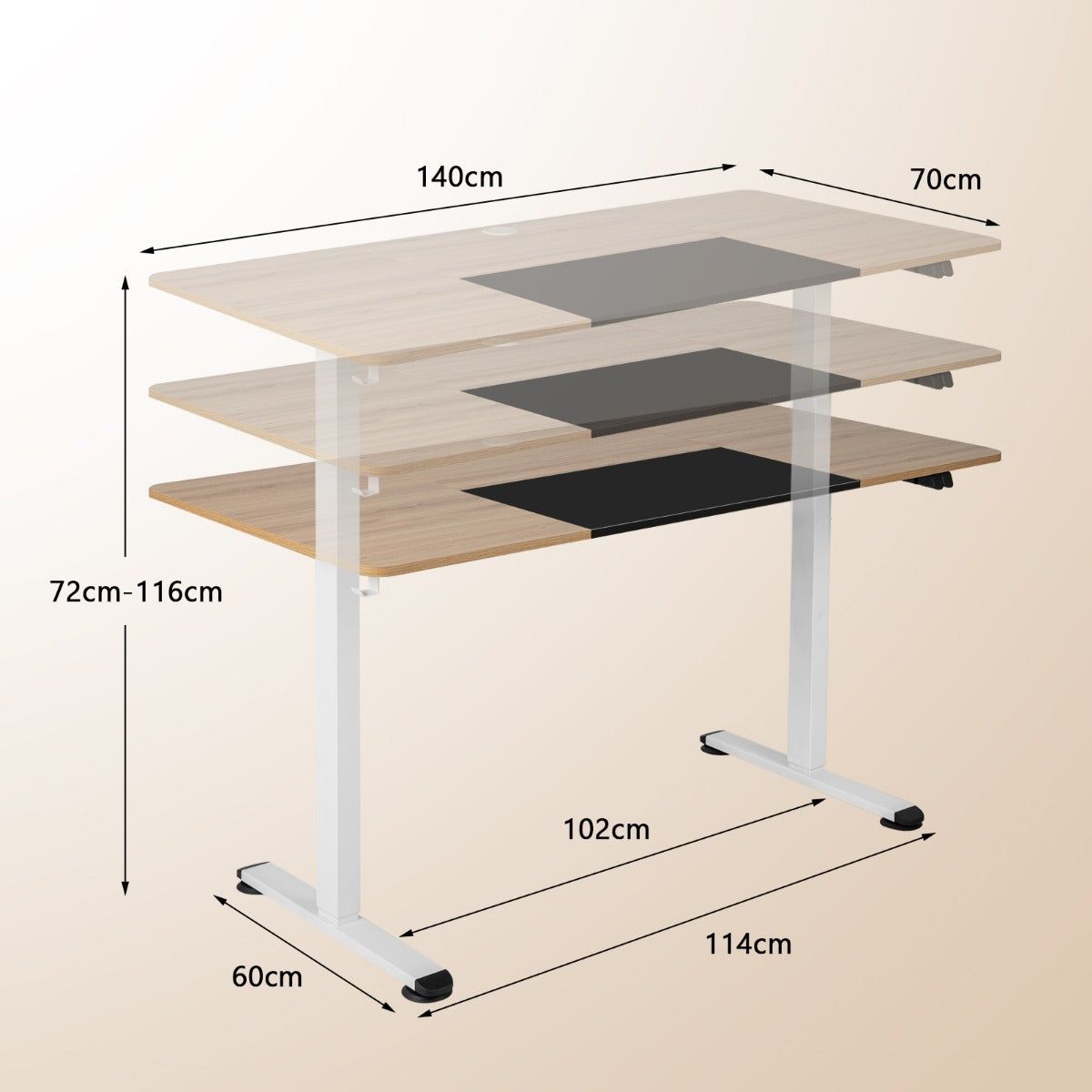 Schreibtisch, Höhenverstellbarer Schreibtisch, elektrisch, Breite Tischplatte zum Arbeiten, Costway, 3