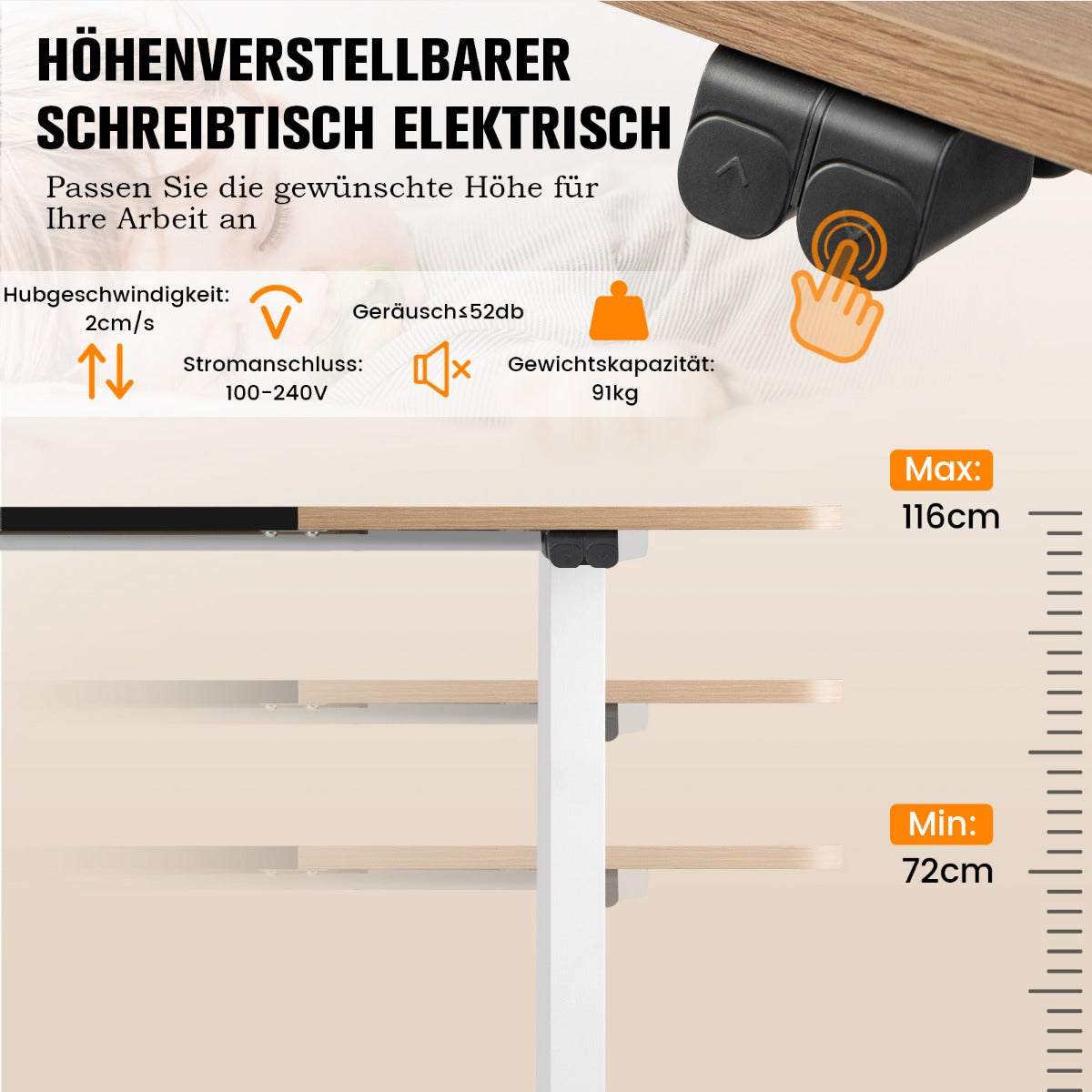 Schreibtisch, Höhenverstellbarer Schreibtisch, elektrisch, Breite Tischplatte zum Arbeiten, Costway, 4