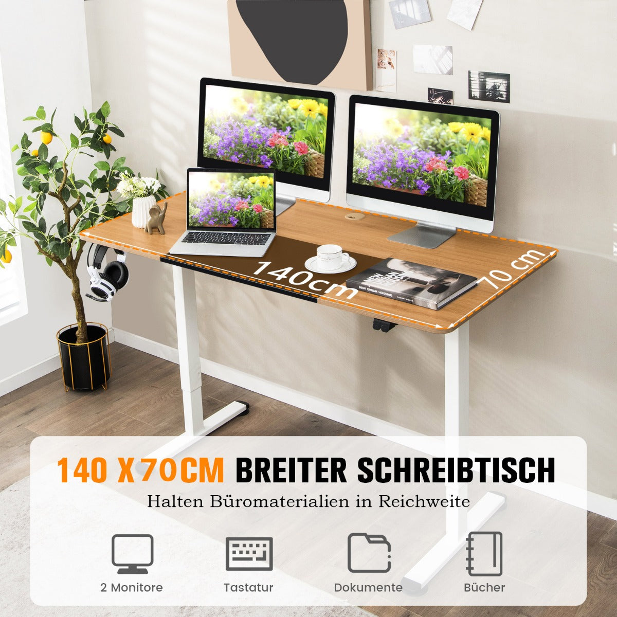 Schreibtisch, Höhenverstellbarer Schreibtisch, elektrisch, Breite Tischplatte zum Arbeiten, Costway, 5