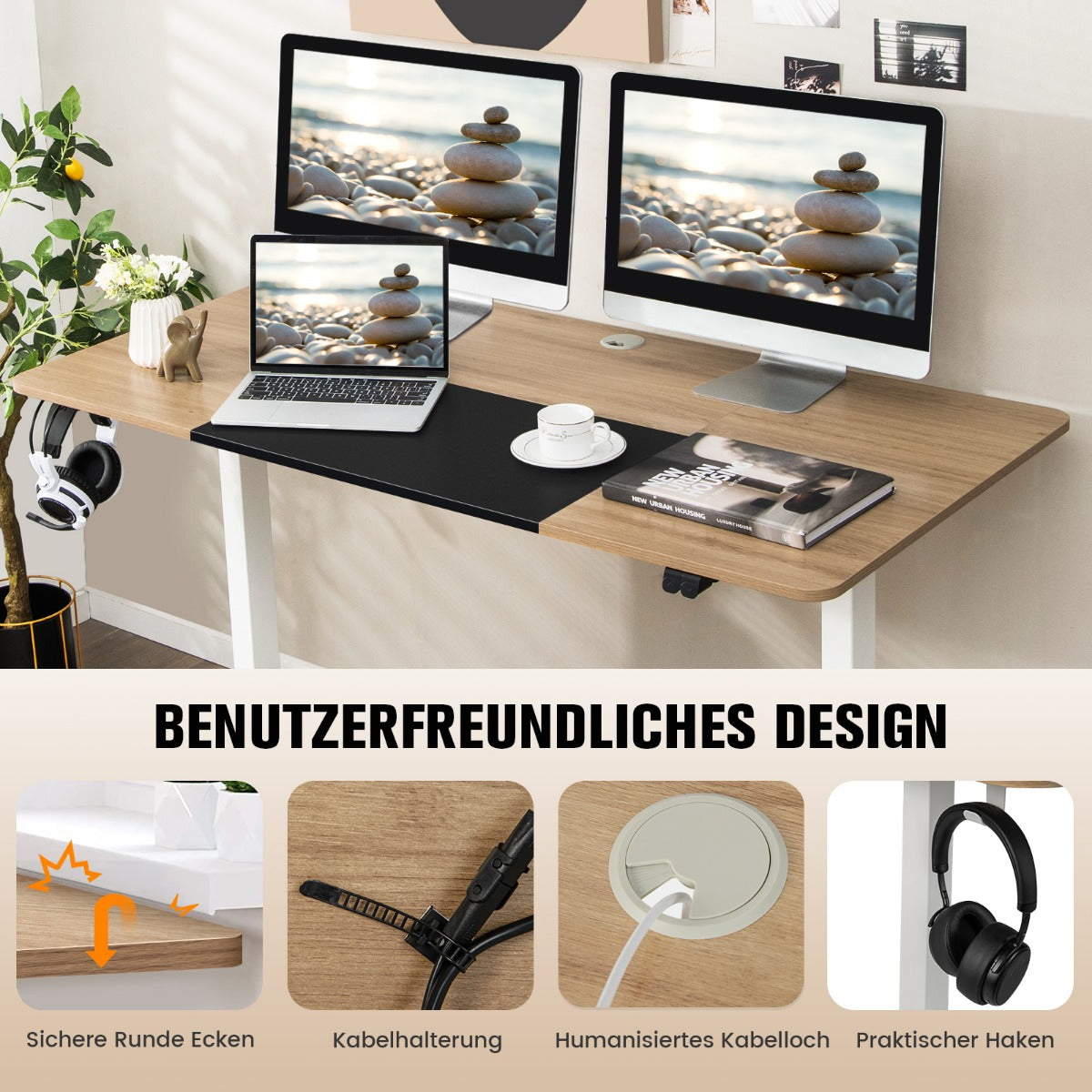 Schreibtisch, Höhenverstellbarer Schreibtisch, elektrisch, Breite Tischplatte zum Arbeiten, Costway, 6