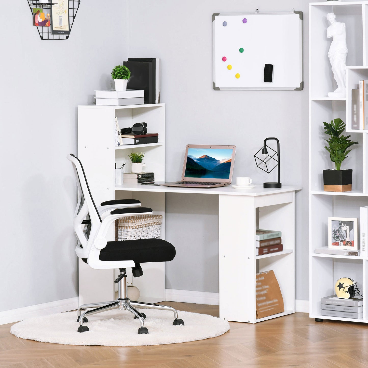 Schreibtisch Küchentisch mit Regal, Computertisch, Arbeitstisch, Laptoptisch, Büroregal, Weiß, 120x55x120cm, HOMCOM