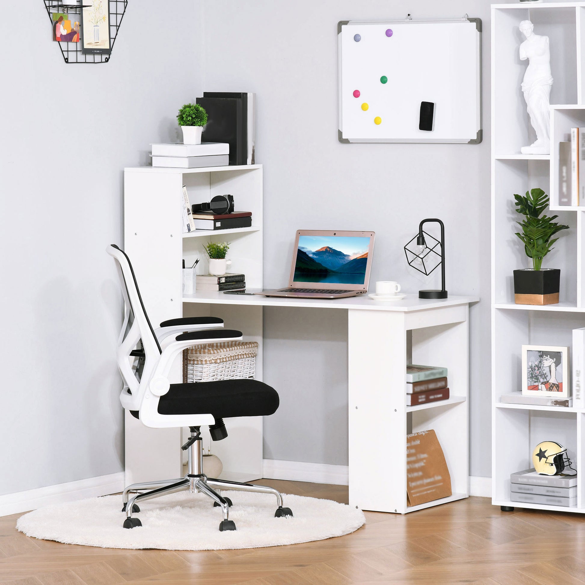 Schreibtisch Küchentisch mit Regal, Computertisch, Arbeitstisch, Laptoptisch, Büroregal, Weiß, 120x55x120cm, HOMCOM
