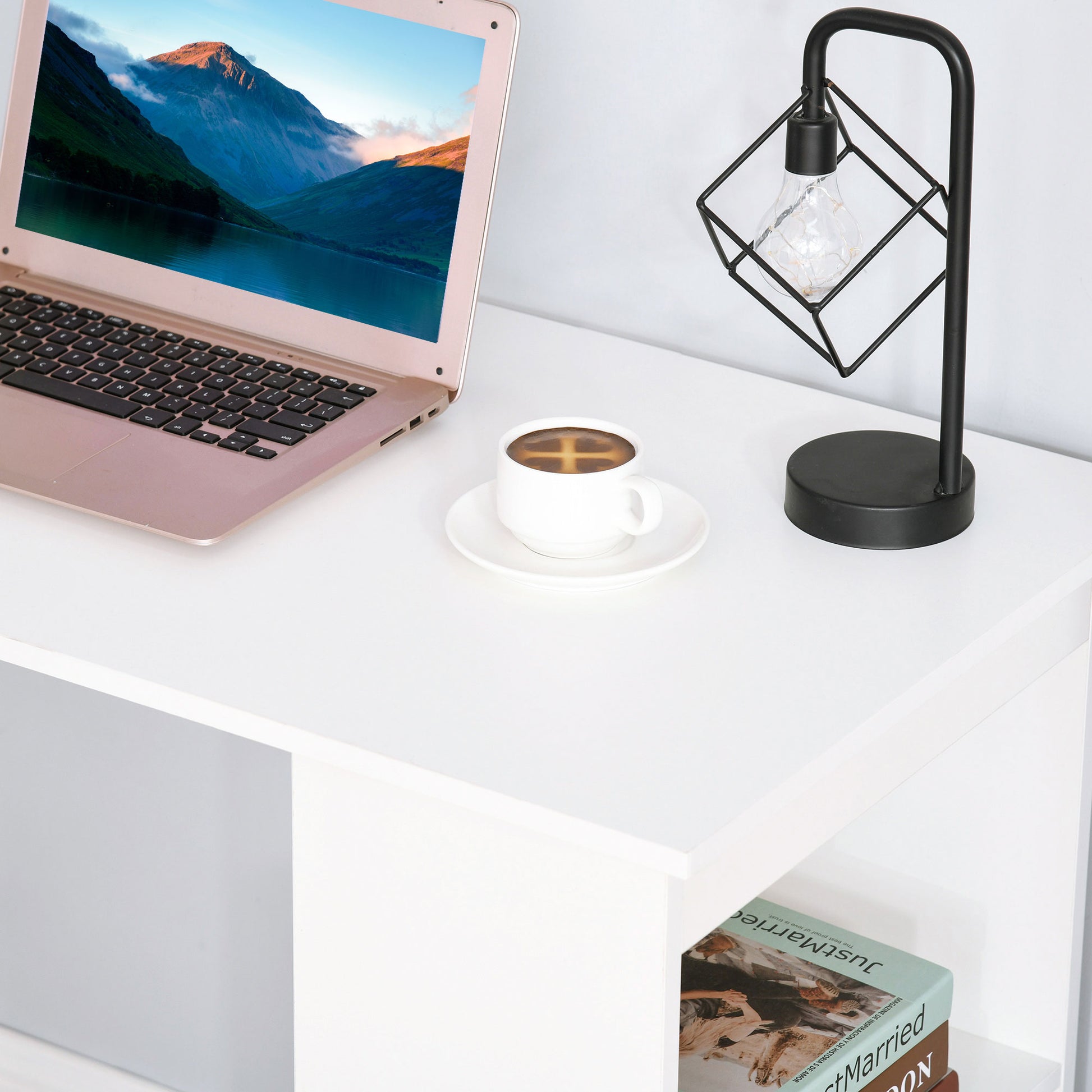 Schreibtisch Küchentisch mit Regal, Computertisch, Arbeitstisch, Laptoptisch, Büroregal, Weiß, 120x55x120cm, HOMCOM, 5