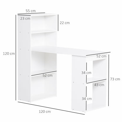 Schreibtisch Küchentisch mit Regal, Computertisch, Arbeitstisch, Laptoptisch, Büroregal, Weiß, 120x55x120cm, HOMCOM, 7