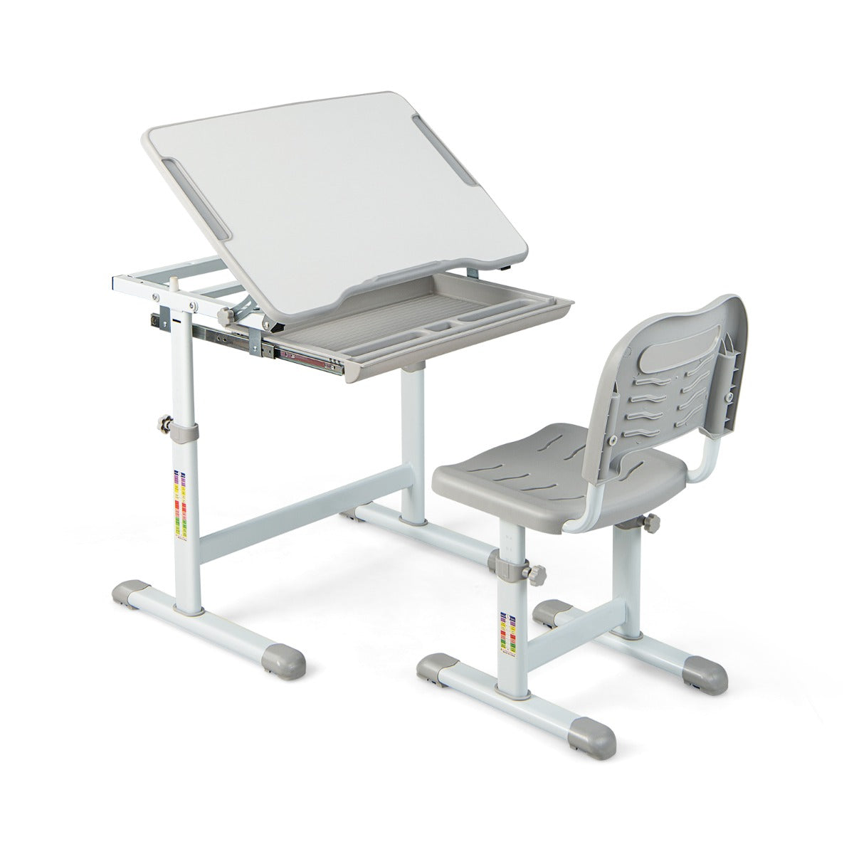 Schreibtisch Kinder, Höhenverstellbar Kinderschreibtisch Set, mit Neigbarer Tischplatte, Tisch, Stuhl, Costway, 2