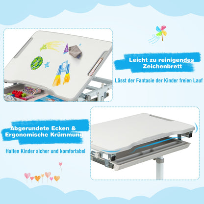 Schreibtisch Kinder, Höhenverstellbar Kinderschreibtisch Set, mit Neigbarer Tischplatte, Tisch, Stuhl, Costway, 6