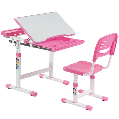 Schreibtisch Kinder, Kinderschreibtisch, Höhenverstellbar, Neigbares Kinderschreibtisch, Jugendschreibtisch, Rosa, Costway, 3