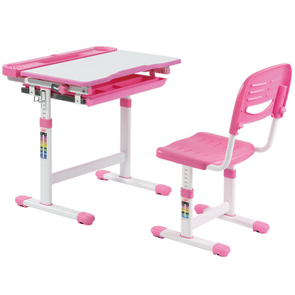 Schreibtisch Kinder, Kinderschreibtisch, Höhenverstellbar, Neigbares Kinderschreibtisch, Jugendschreibtisch, Rosa, Costway, 4