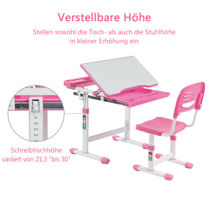 Schreibtisch Kinder, Kinderschreibtisch, Höhenverstellbar, Neigbares Kinderschreibtisch, Jugendschreibtisch, Rosa, Costway, 6