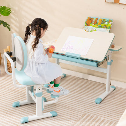 Schreibtisch Kinder, Stabil, Höhenverstellbares Kinderschreibtisch, Tischhöhe von 51 cm bis 73 cm, Blau, Costway, 2