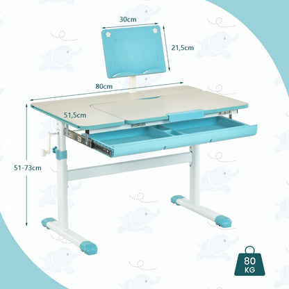 Schreibtisch Kinder, Stabil, Höhenverstellbares Kinderschreibtisch, Tischhöhe von 51 cm bis 73 cm, Blau, Costway, 3