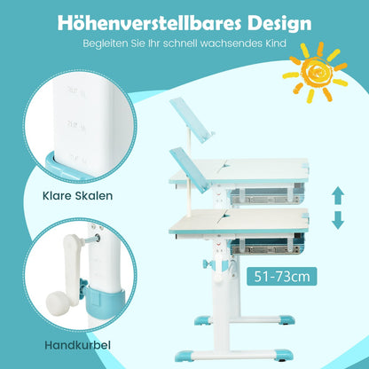 Schreibtisch Kinder, Stabil, Höhenverstellbares Kinderschreibtisch, Tischhöhe von 51 cm bis 73 cm, Blau, Costway, 4