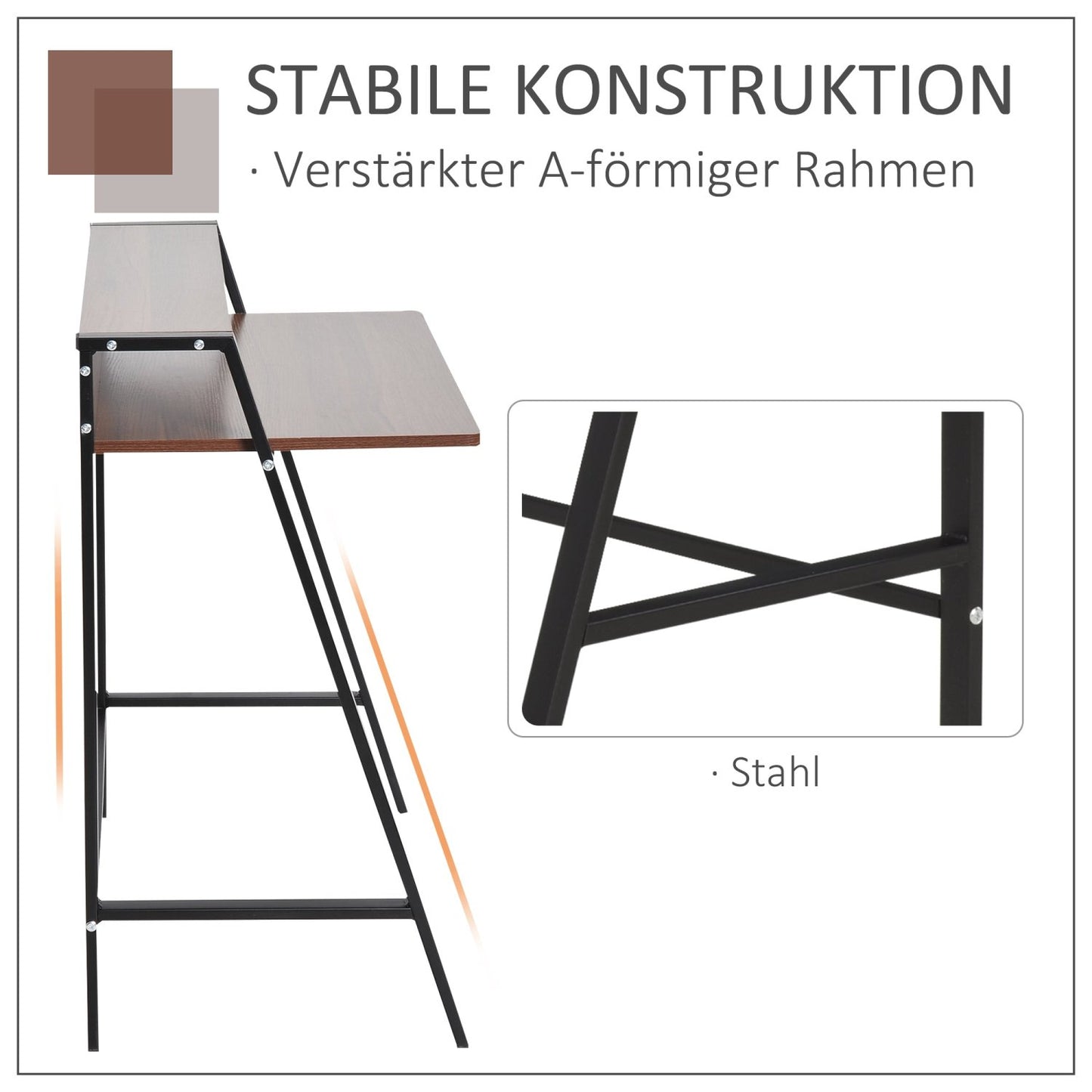 Schreibtisch, PC Tisch, Computertisch mit Ablagefach & Kabeldurchlass, Bürotisch, Ideal für Homeoffice, HOMCOM, 4