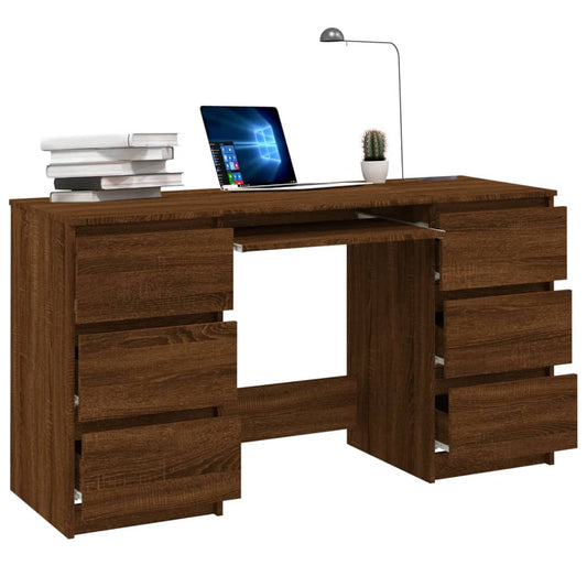 Schreibtisch, Schreibtisch Holz, 140x50x77 cm, Schreibtisch mit Schubladen, Holzwerkstoff, Braun Eichen-Optik, vidaXL, 1
