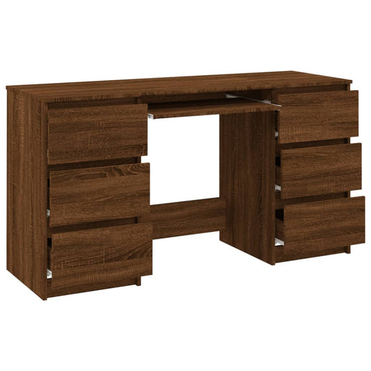 Schreibtisch, Schreibtisch Holz, 140x50x77 cm, Schreibtisch mit Schubladen, Holzwerkstoff, Braun Eichen-Optik, vidaXL, 2