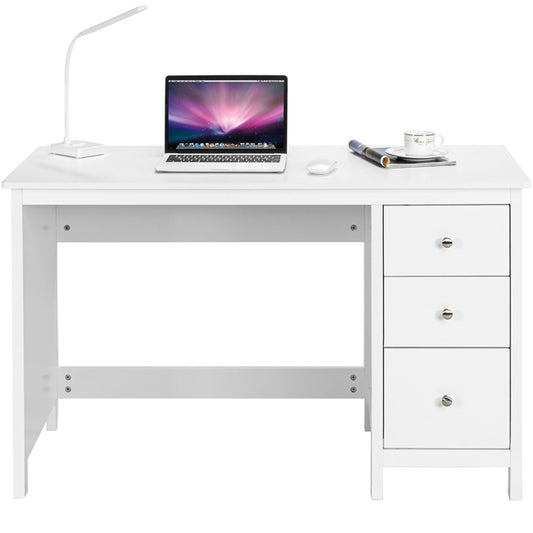 Schreibtisch, Schreibtisch Weiß, Schreibtisch mit 3 Schubladen & Anti-Kipp-Vorrichtung Computertisch 120x50x75 cm, Costway