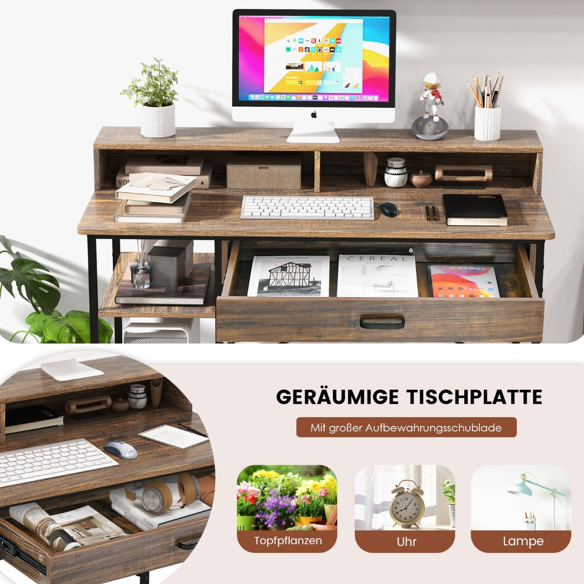 Schreibtisch, Schreibtisch mit Schublade, Computertisch, Computertisch mit Metallrahmen, 120x56x90,5 cm, Costway, 3