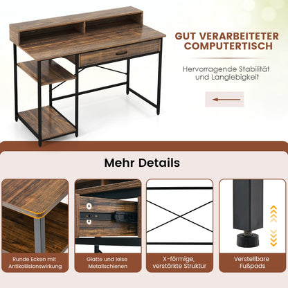 Schreibtisch, Schreibtisch mit Schublade, Computertisch, Computertisch mit Metallrahmen, 120x56x90,5 cm, Costway, 6
