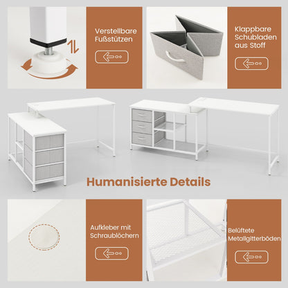 Schreibtisch, Schreibtisch mit Schubladen, Schreibtisch L Form, L Schreibtisch,  Schreibtisch umwandelbaren, Weiß, Costway, 7