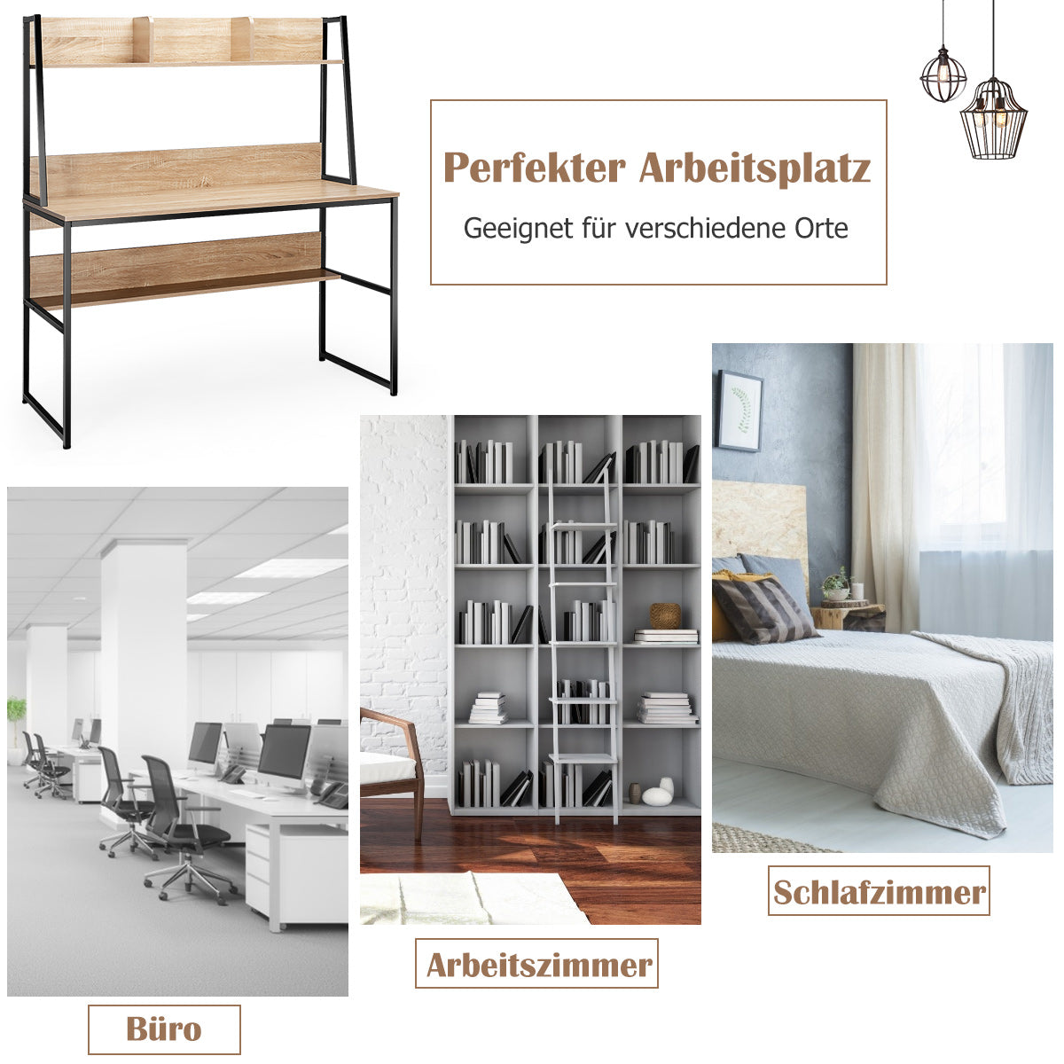 Schreibtisch, Schreibtisch mit Stauraum, Schreibtisch Holz, Computertisch mit Ablage, Costway, 5