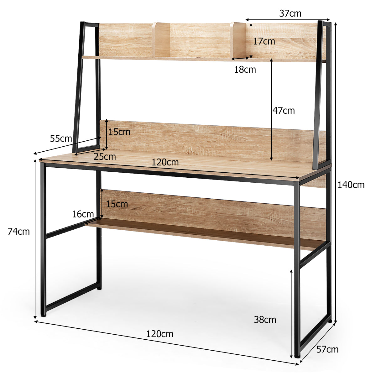 Schreibtisch, Schreibtisch mit Stauraum, Schreibtisch Holz, Computertisch mit Ablage, Costway, 9