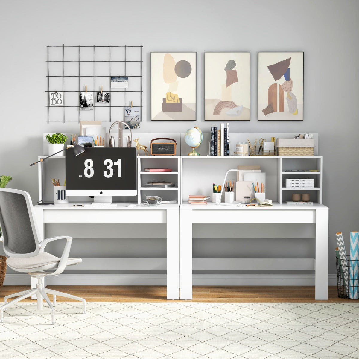 Schreibtisch, Schreibtisch mit Stauraum, Schreibtisch mit Bücherregal, Kleiner Schreibtisch, Costway, 8