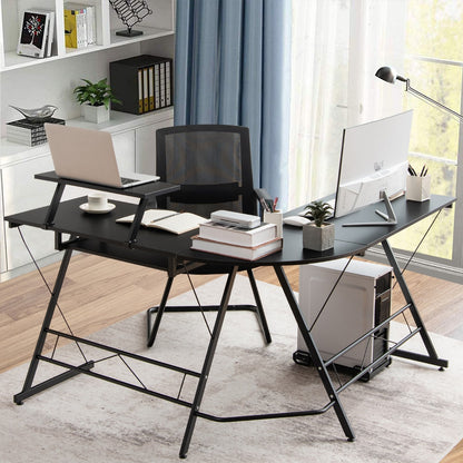 Schreibtisch Schwarz, Computer Schreibtisch, PC Schreibtisch, L Schreibtisch, Holz, mit Beweglichem Ständer, Costway, 2