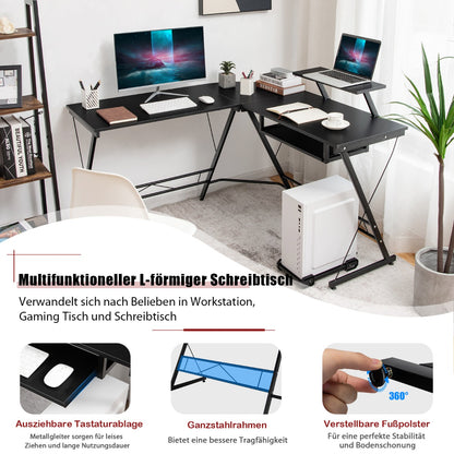 Schreibtisch Schwarz, Computer Schreibtisch, PC Schreibtisch, L Schreibtisch, Holz, mit Beweglichem Ständer, Costway, 3