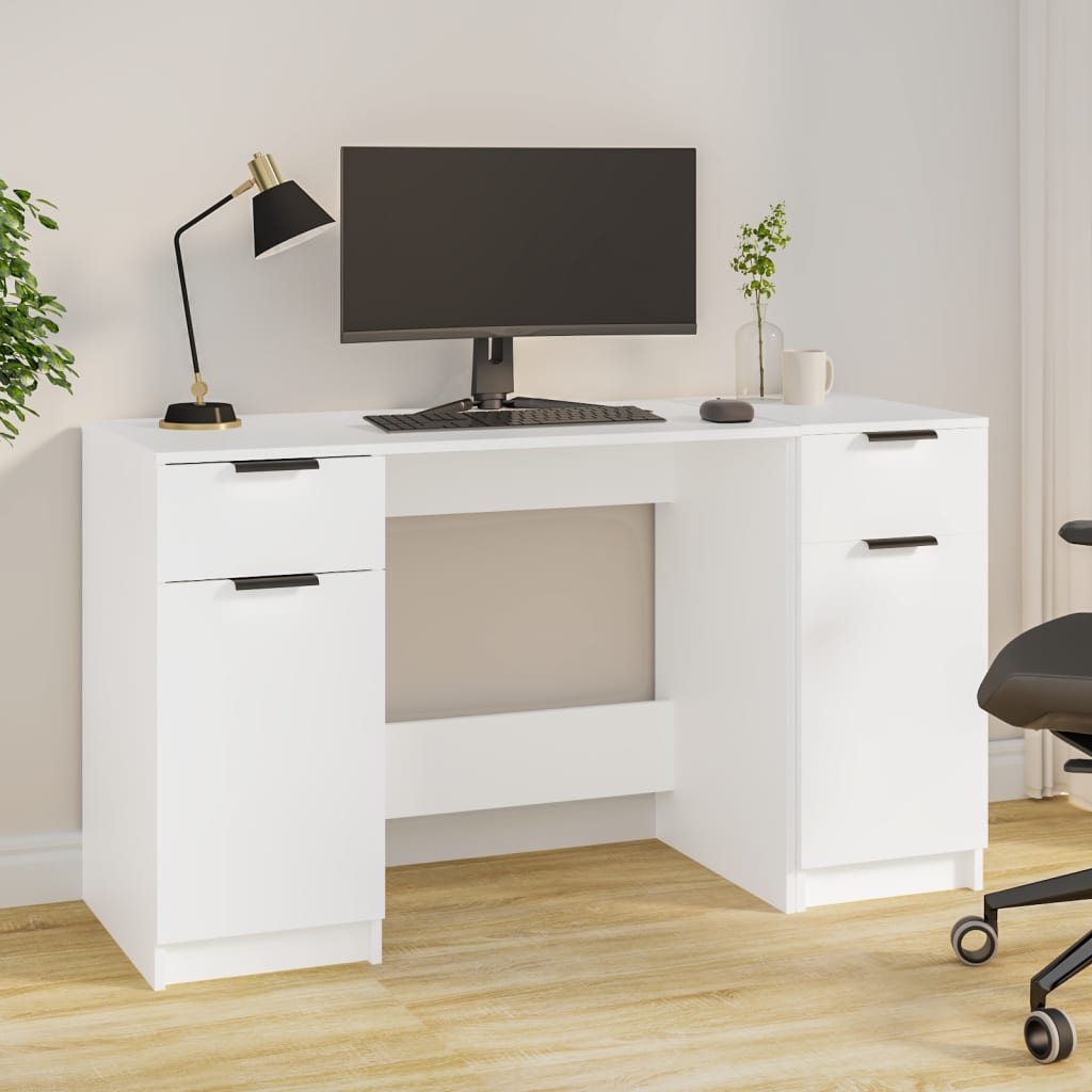 Schreibtisch mit Schubladen, Kleiner Schreibtisch, Schreibtisch mit Beistellschrank, Bürotisch, Schreibtisch weiß, vidaXL, 2