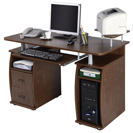 Schreibtisch, platzsparender Computertisch, mit Druckerablage, Walnut, Costway