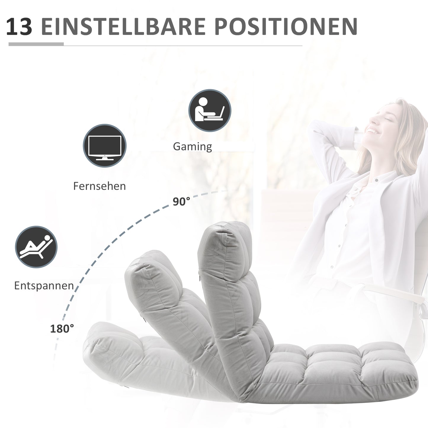 Bodenstuhl, Bodensessel,  Bodensofa 3-in-1  klappbar verstellbare Rückenlehne 13 Positionen Klappliege Grau HOMCOM, 3