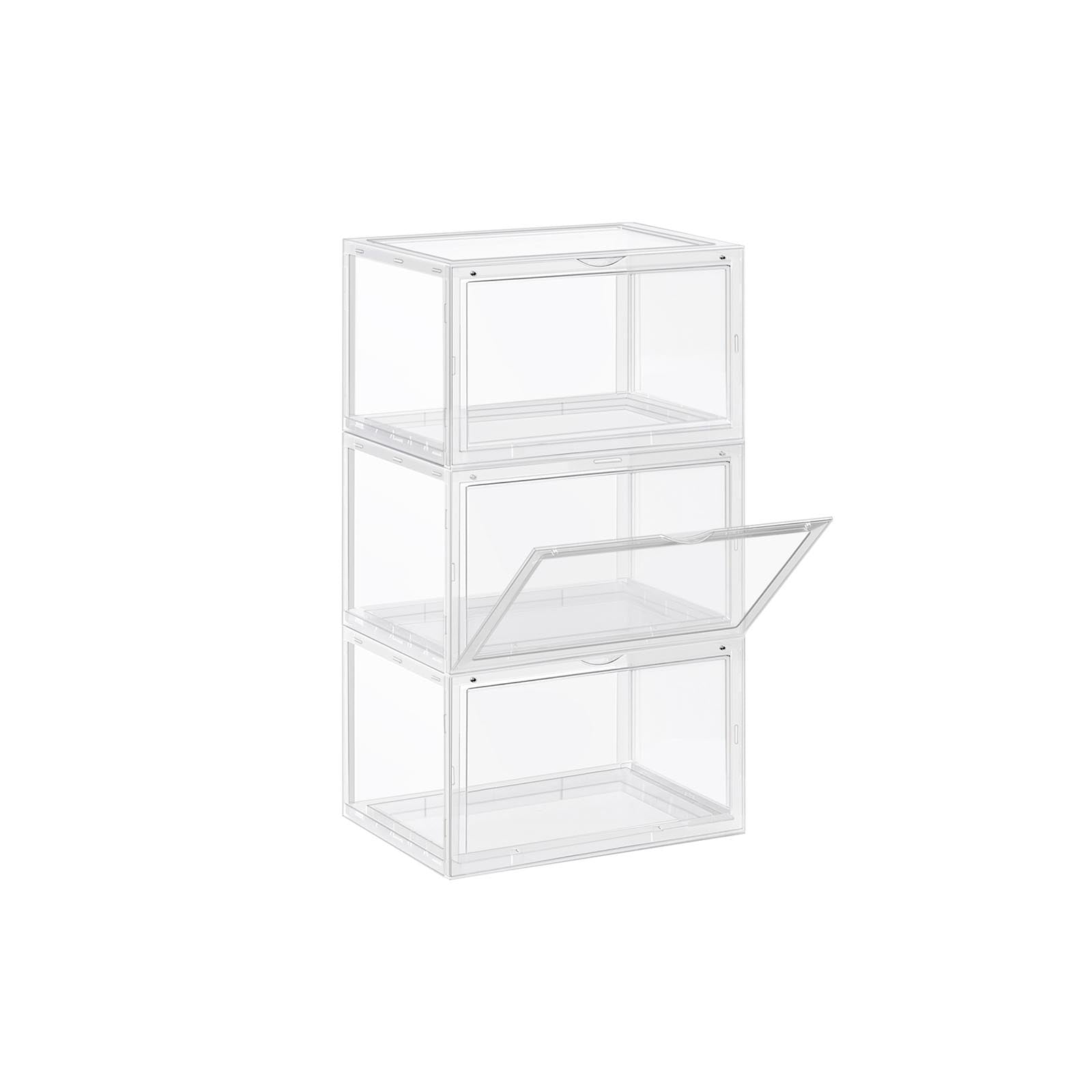 Schuhboxen, 3er Set, Schuhorganizer, Kunststoffboxen mit durchsichtiger Tür, für Schuhe bis Größe 46, transparent, SONGMICS, 1