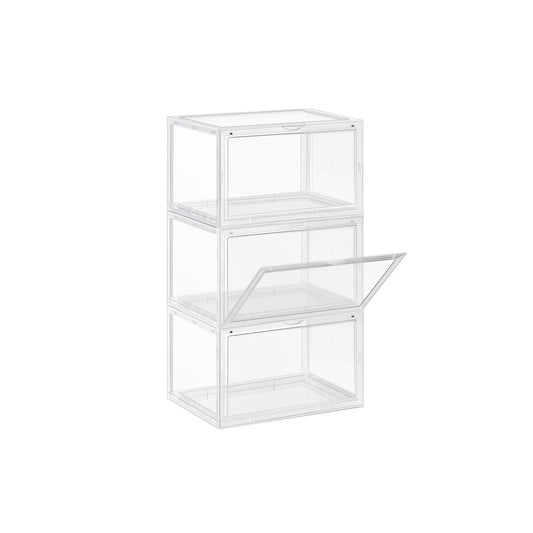 Schuhboxen, 3er Set, Schuhorganizer, Kunststoffboxen mit durchsichtiger Tür, für Schuhe bis Größe 46, transparent, SONGMICS, 1