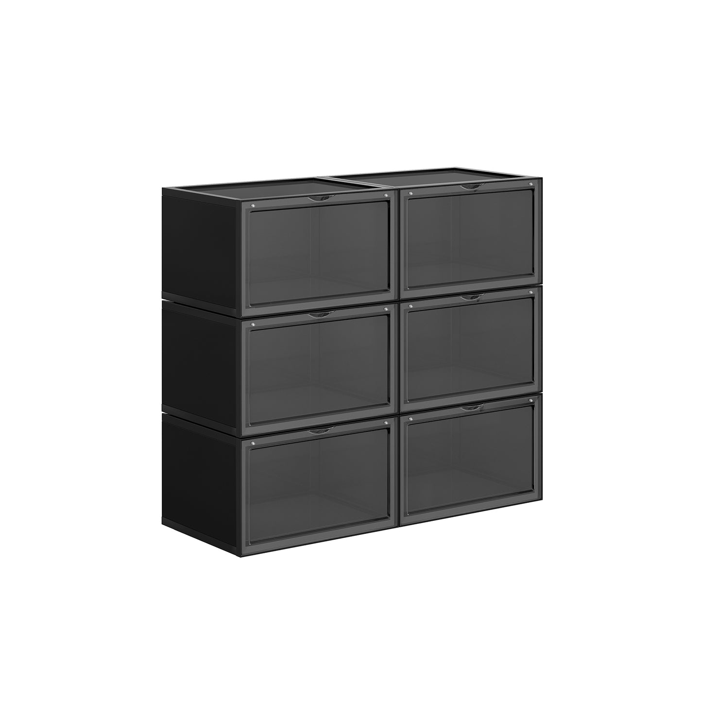 Schuhboxen, 6 Stück, Schuhorganizer, Schuhboxen stapelbar, mit Tür, aus Kunststoff, Größe bis 46, Schwarz, SONGMICS, 2