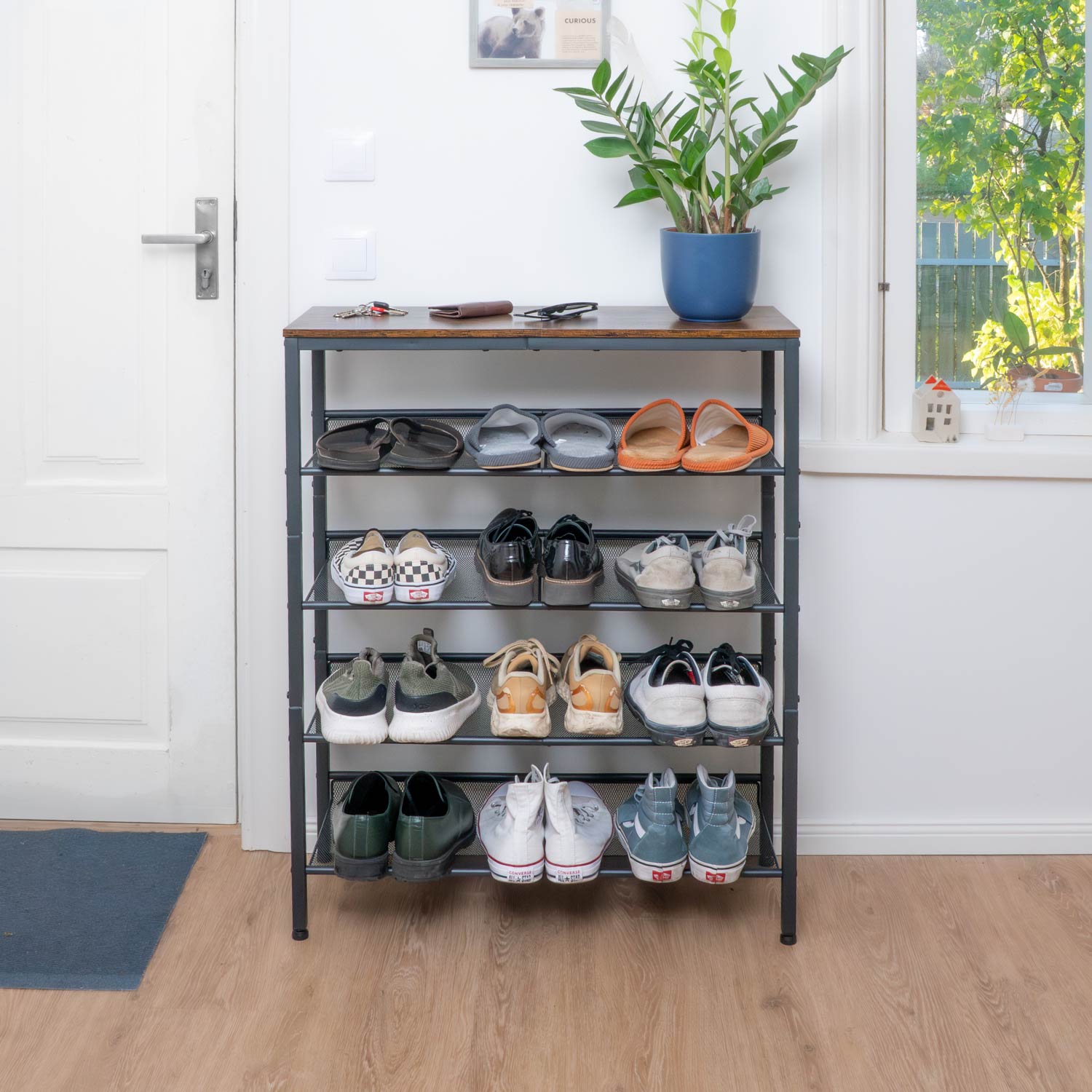 Schuhregal, 5-stöckiges, mit 4 verstellbar Gitterablage, Schuhregal Schmal, 75 x 28 x 93 cm, Schuhregal Metall, Tatkraft Otto, 7