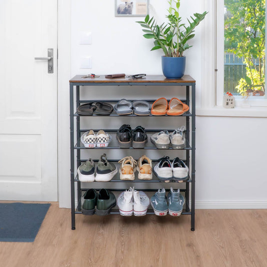 Schuhregal, 5-stöckiges, mit 4 verstellbar Gitterablage, Schuhregal Schmal, 75 x 28 x 93 cm, Schuhregal Metall, Tatkraft Otto, 7