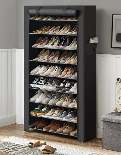 Schuhregal, Schuhregal mit 10 Ebenen, Schuhschrank Groß, mit staubdichte Abdeckung, für bis zu 40 Paar, Schwarz, Songmics, 4
