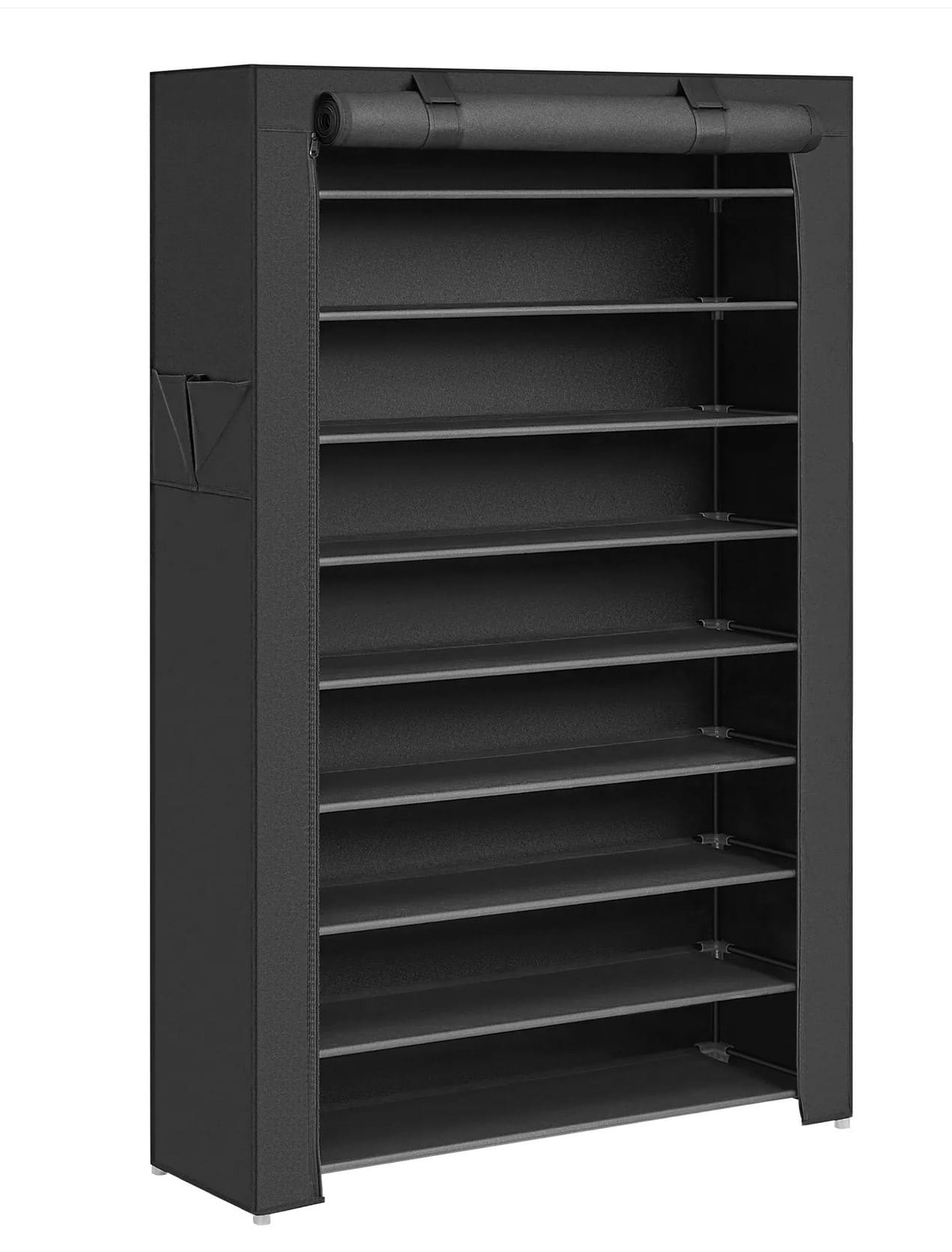 Schuhregal, Schuhregal mit 10 Ebenen, Schuhschrank Groß, mit staubdichte Abdeckung, für bis zu 40 Paar, Schwarz, Songmics, 5