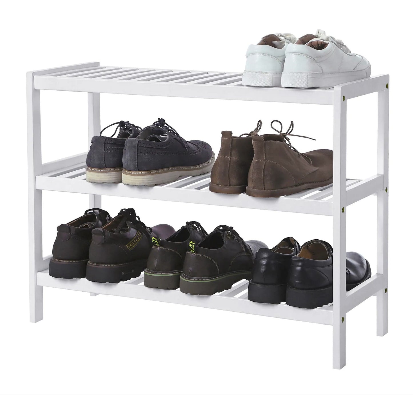 Schuhregal, Schuhregal weiß, Schuhständer 3-Ebenen, Schuhablage, Standregal, ideal  Diele, aus Bambus, Weiß, Songmics, 1