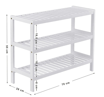 Schuhregal, Schuhregal weiß, Schuhständer 3-Ebenen, Schuhablage, Standregal, ideal  Diele, aus Bambus, Weiß, Songmics, 5