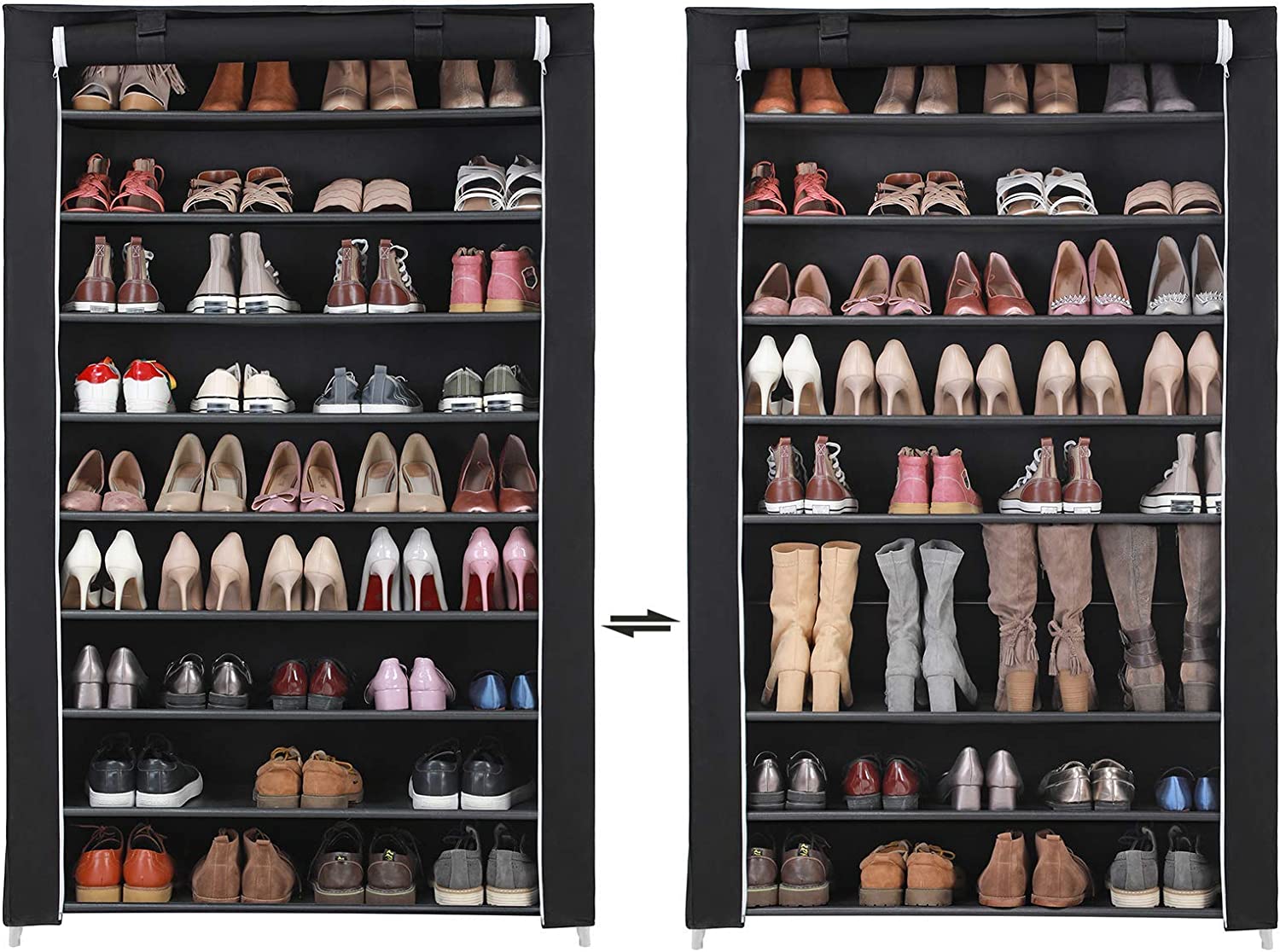 Schuhschrank, Schuhschrank Groß, XXXL, Schuhregal, mit 10 Ebenen, für 54 paar Schuhe, Stoffschrank, schwarz, Songmics, 14