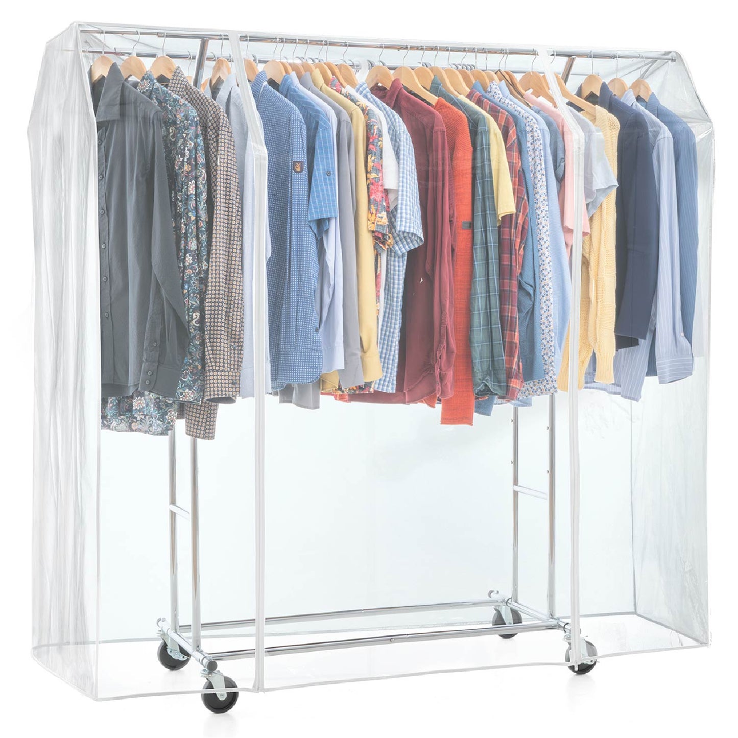 Schwerlast Kleiderständer mit Abdeckung, bis 110 Kg, auf Rädern, 2 Kleiderstangen, Verchromt Stahl, Tatkraft Denver & Safeб 1