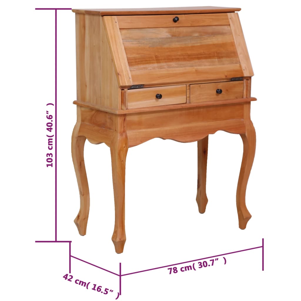 Sekretär, Kleiner Schreibtisch, Kleiner Sekretär, Holz, Massivholz Mahagoni, vidaXL, 8