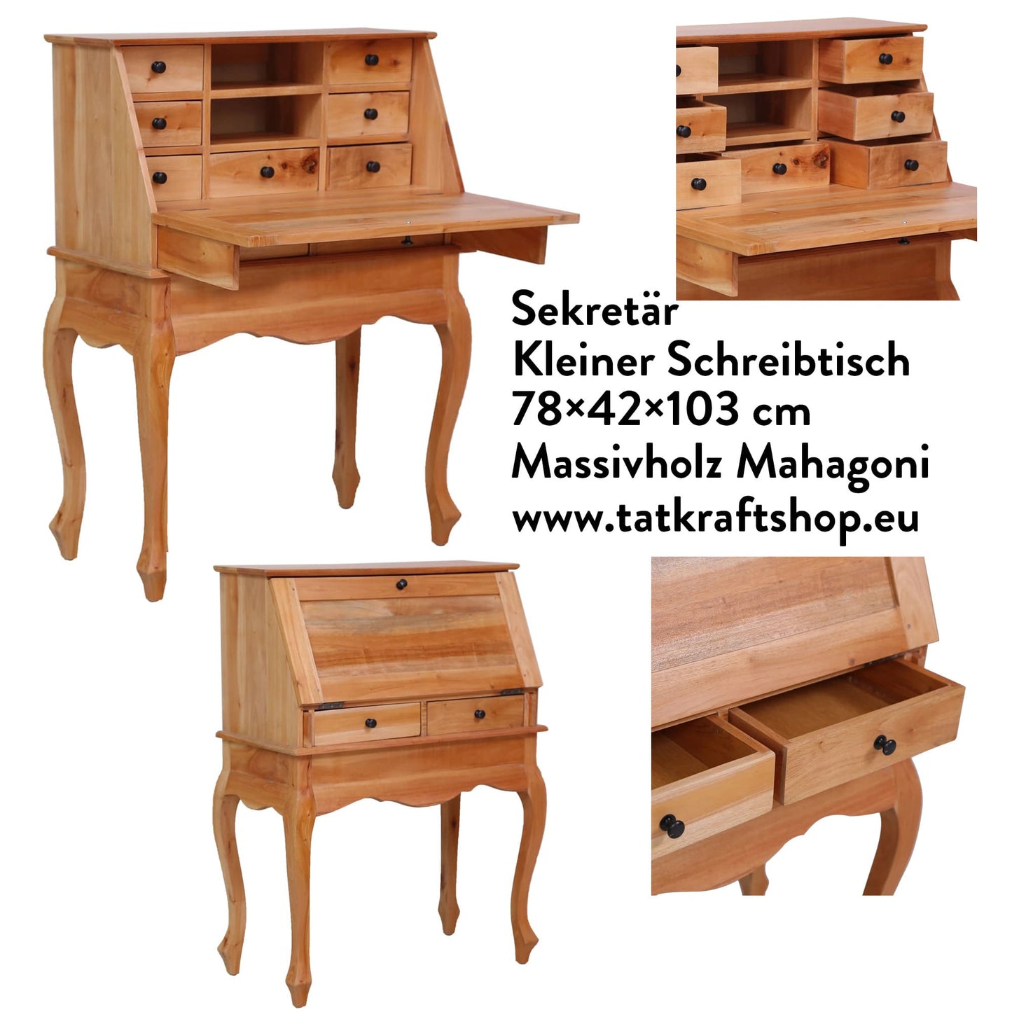 Sekretär, Kleiner Schreibtisch, Kleiner Sekretär, Holz, Massivholz Mahagoni, vidaXL , 1, mix