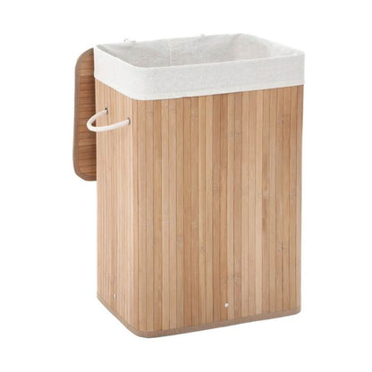  Wäschekorb, Wäschebox mit Deckel, 72 L, Faltbar Wäschesammler aus Bambus mit Griffen, Wäschesack Baumwolle, Songmics