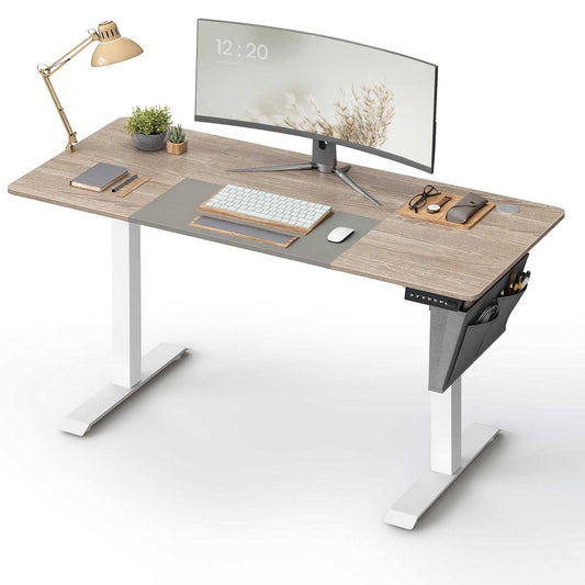 Schreibtisch, Computertisch, Höhenverstellbarer Elektrischer schreibtisch, Memory-Funktion mit 4 Höhen, basisweiß-greige