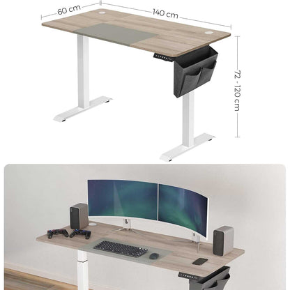 Schreibtisch, Computertisch, Höhenverstellbarer Elektrischer schreibtisch, Memory-Funktion mit 4 Höhen, basisweiß-greige, 5
